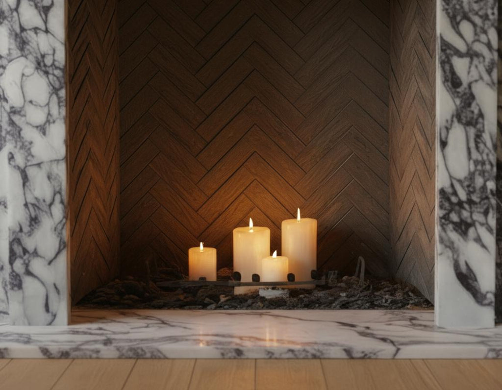 Handcarved Calacatta Viola marble fireplace mantel by Marblyart, custom made to order — photo 5 of 10