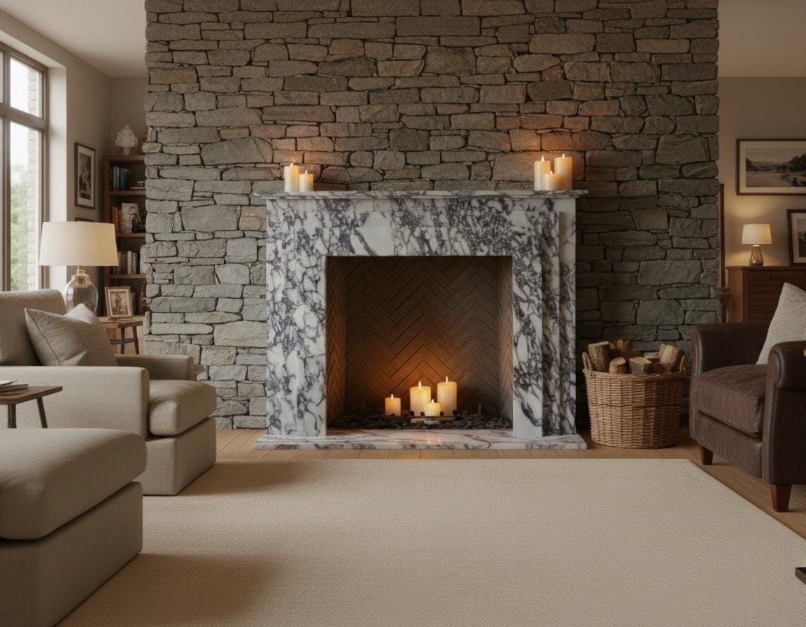 Handcarved Calacatta Viola marble fireplace mantel by Marblyart, custom made to order — photo 6 of 10