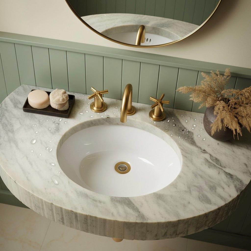 Handcarved Carrara marble vessel sink by Marblyart, custom made to order — photo 4 of 10
