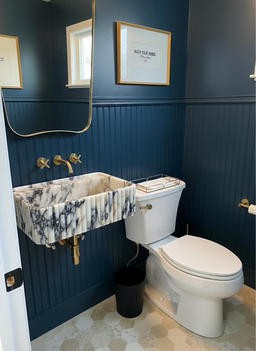 Handcarved Calacatta Viola marble wall mounted sink by Marblyart, custom made to order — photo 9 of 11