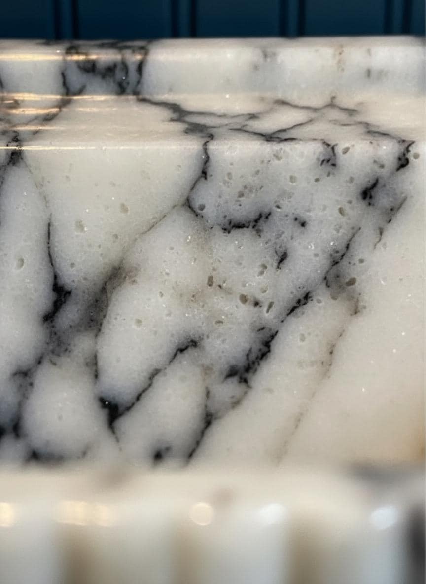 Handcarved Calacatta Viola marble wall mounted sink by Marblyart, custom made to order — photo 3 of 11