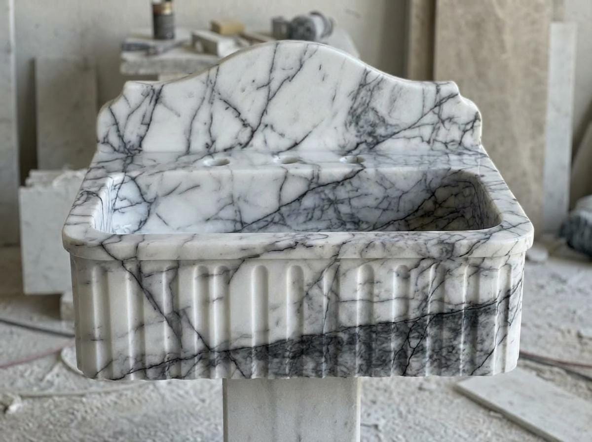 Handcarved Lilac marble fluted vessel sink by Marblyart, custom made to order — photo 4 of 11
