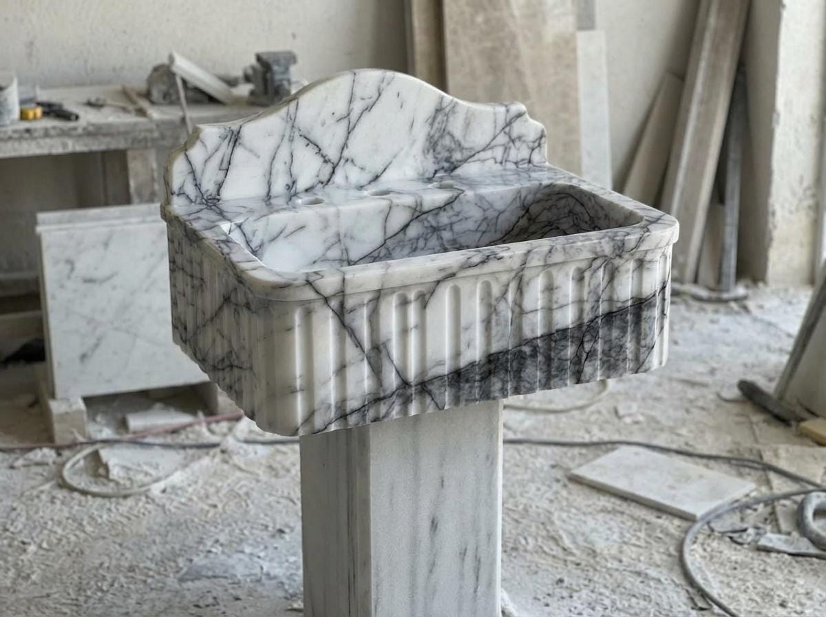 Handcarved Lilac marble fluted vessel sink by Marblyart, custom made to order — photo 9 of 11
