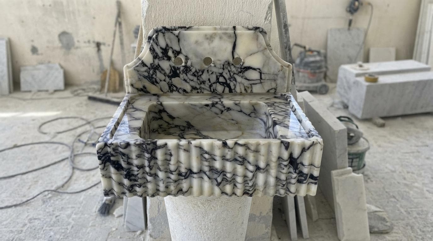 Handcarved natural marble marble floating vanity sink by Marblyart, custom made to order — photo 2 of 13