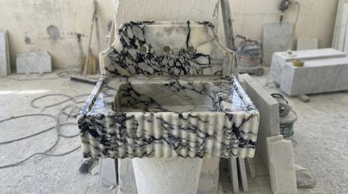 Handcarved natural marble marble floating vanity sink by Marblyart, custom made to order — photo 2 of 13