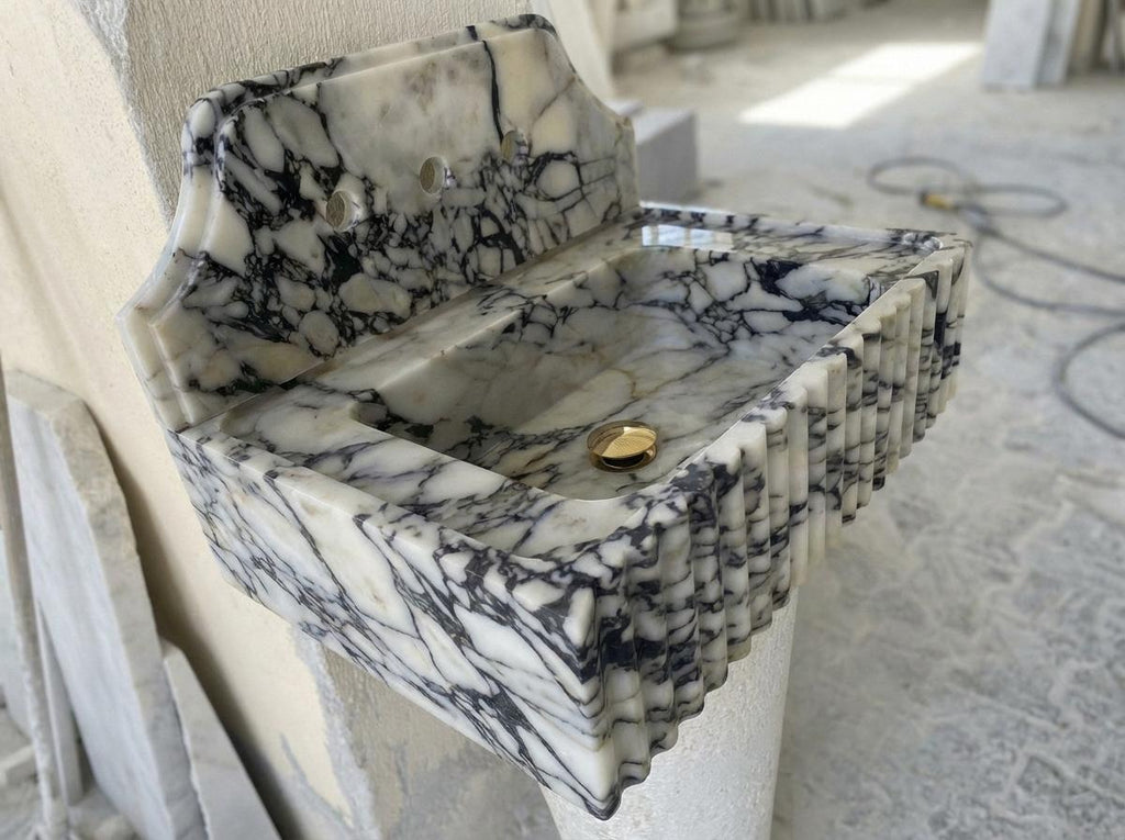 Handcarved natural marble marble floating vanity sink by Marblyart, custom made to order — photo 3 of 13