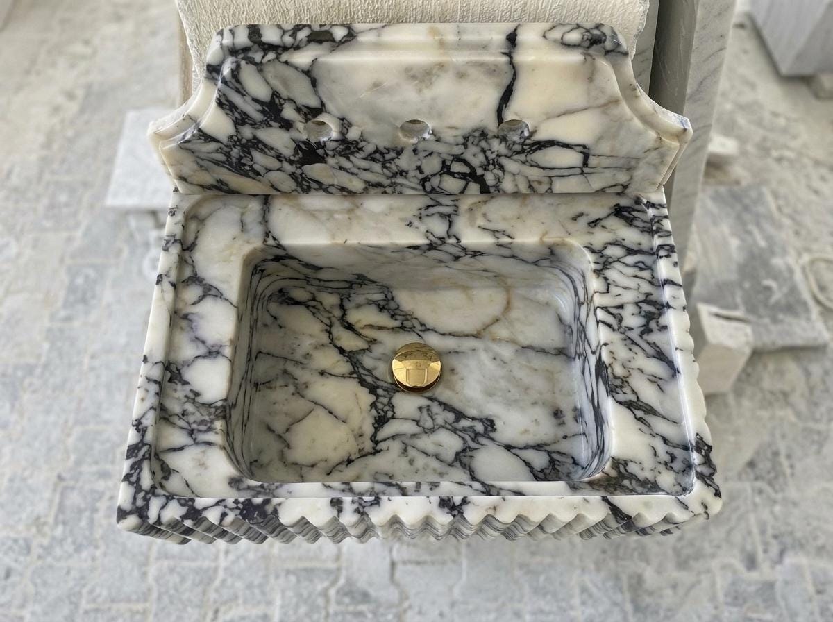 Handcarved natural marble marble floating vanity sink by Marblyart, custom made to order — photo 4 of 13