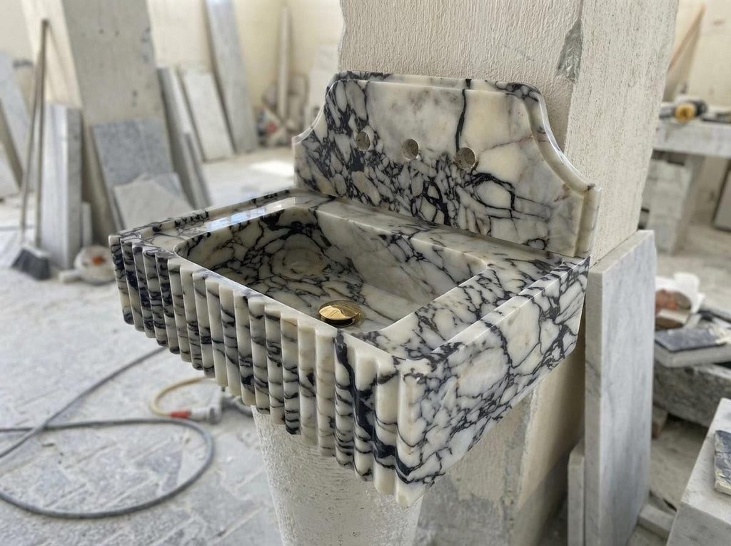Handcarved natural marble marble floating vanity sink by Marblyart, custom made to order — photo 5 of 13