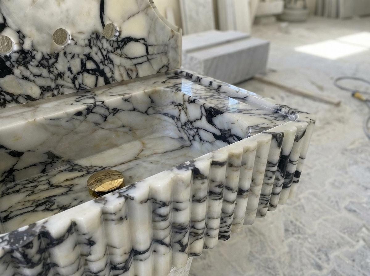 Handcarved natural marble marble floating vanity sink by Marblyart, custom made to order — photo 6 of 13