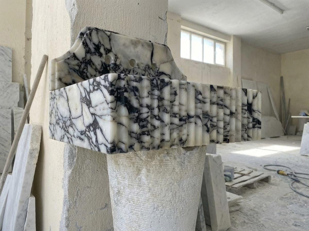Handcarved natural marble marble floating vanity sink by Marblyart, custom made to order — photo 9 of 13