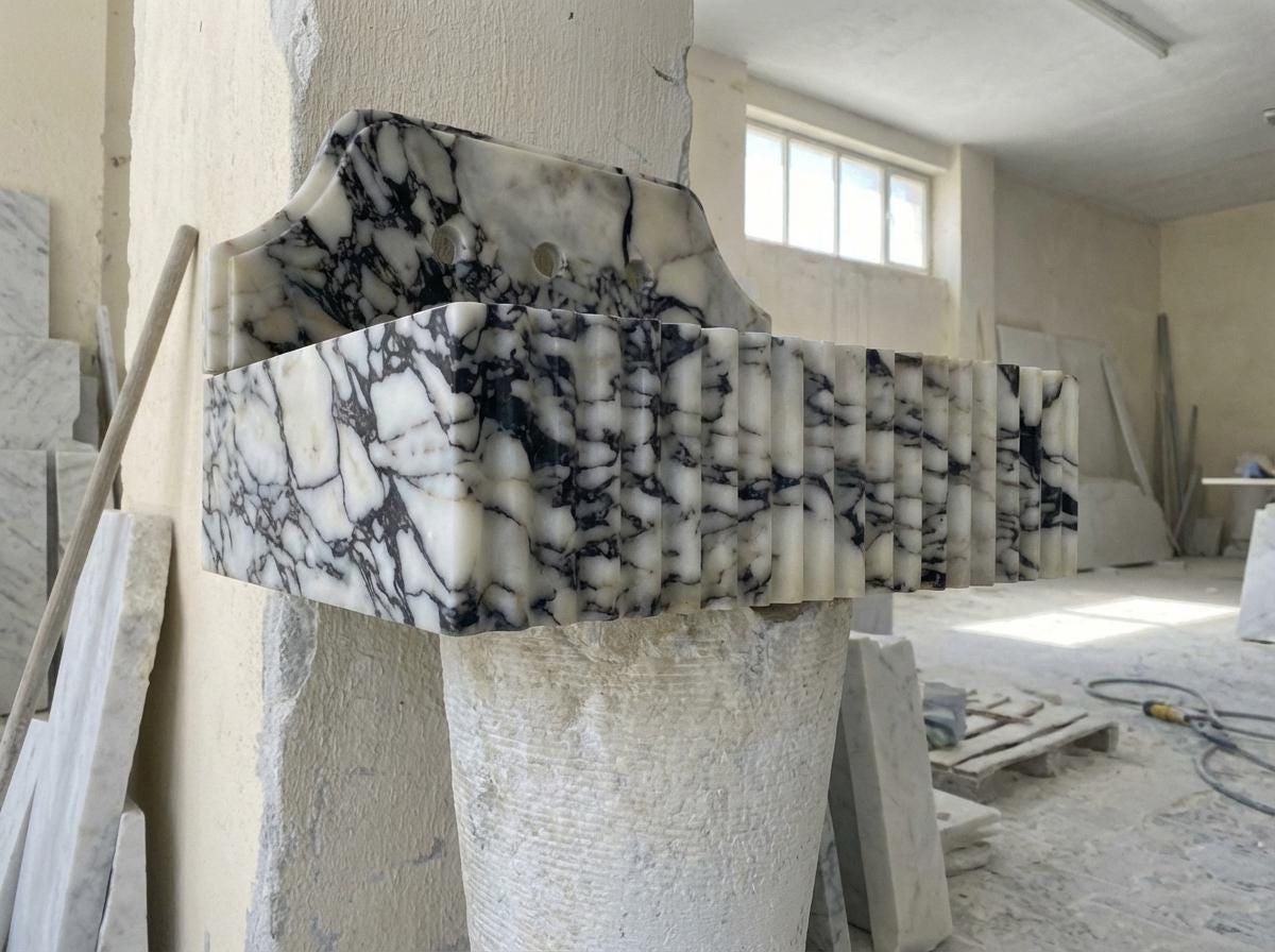 Handcarved natural marble marble floating vanity sink by Marblyart, custom made to order — photo 9 of 13