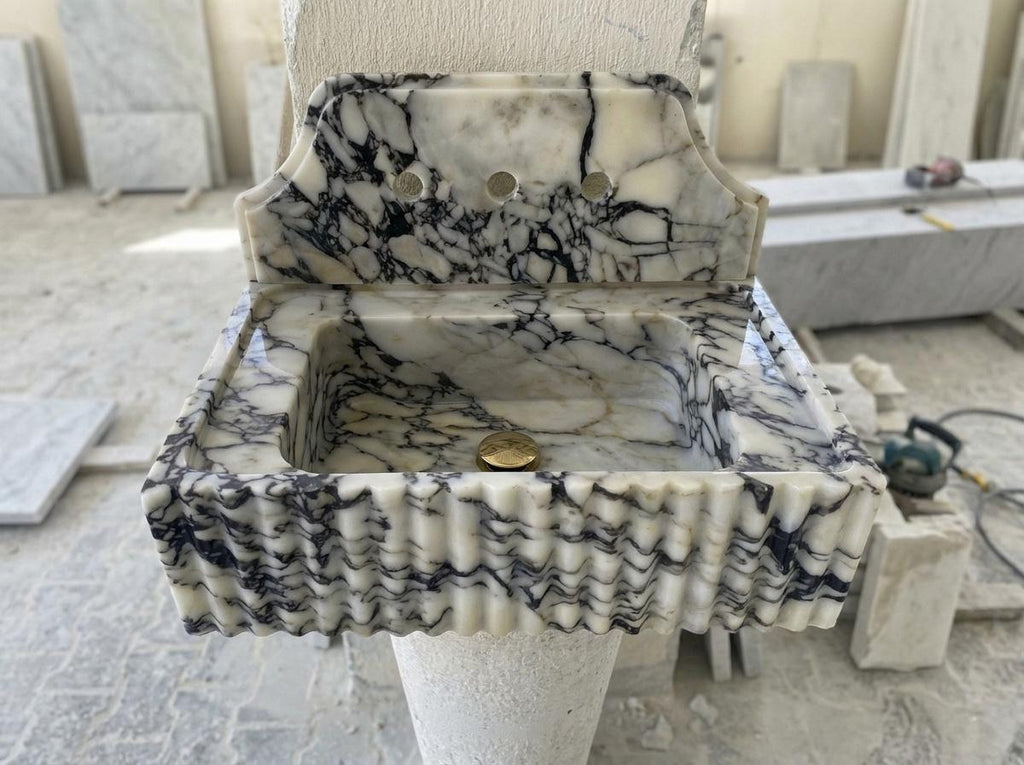Handcarved natural marble marble floating vanity sink by Marblyart, custom made to order — photo 8 of 13