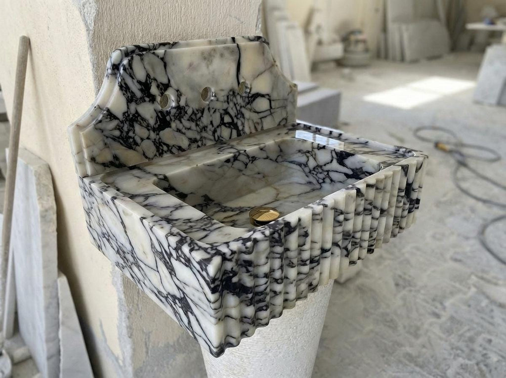 Handcarved natural marble marble floating vanity sink by Marblyart, custom made to order — photo 11 of 13