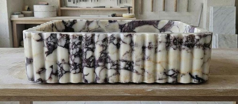 Handcarved Calacatta Viola marble vessel sink by Marblyart, custom made to order — photo 10 of 15