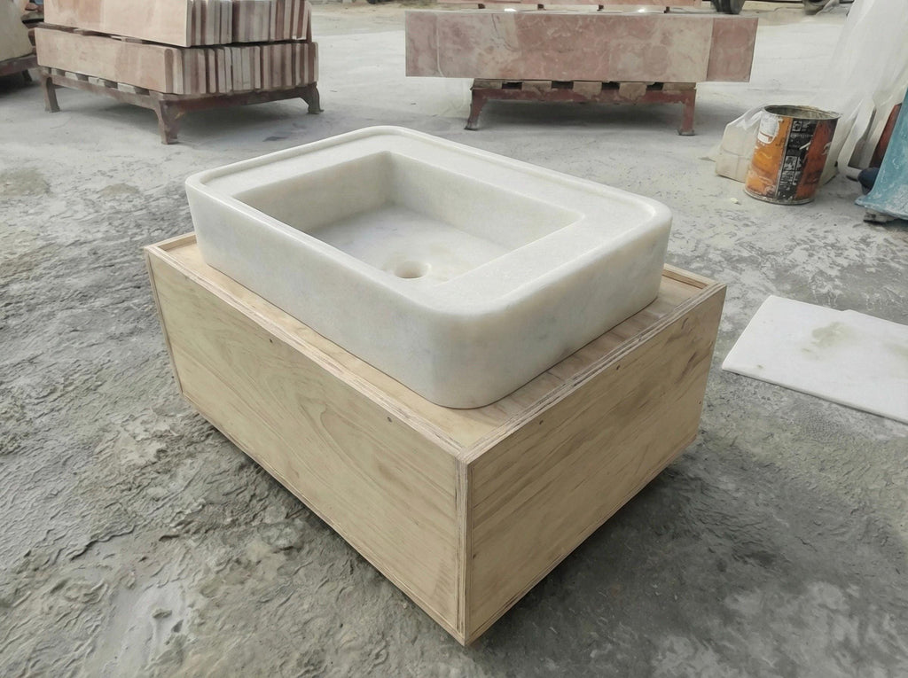 Handcarved Carrara marble floating vanity sink by Marblyart, custom made to order — photo 3 of 7