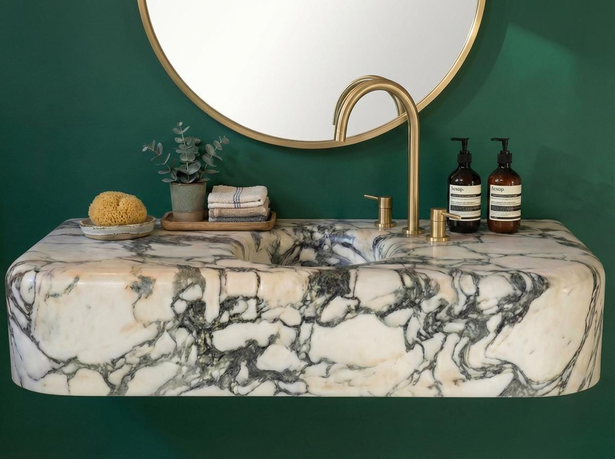 Handcarved natural marble marble floating vanity sink by Marblyart, custom made to order — photo 4 of 15