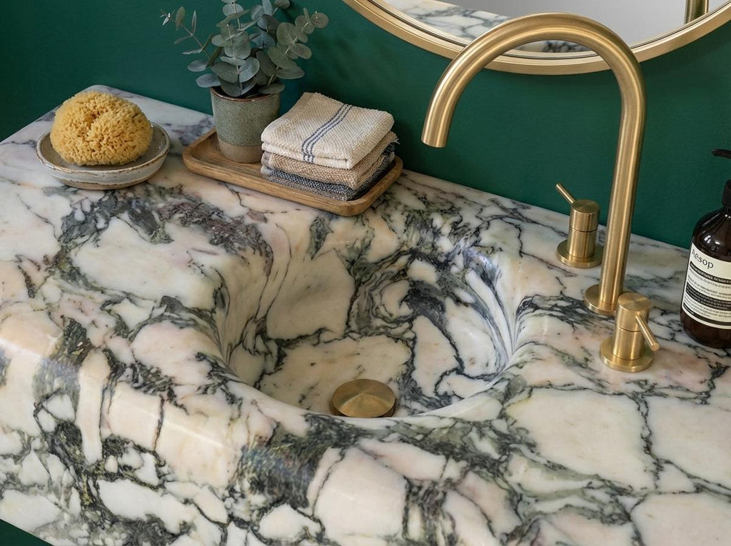 Handcarved natural marble marble floating vanity sink by Marblyart, custom made to order — photo 11 of 15