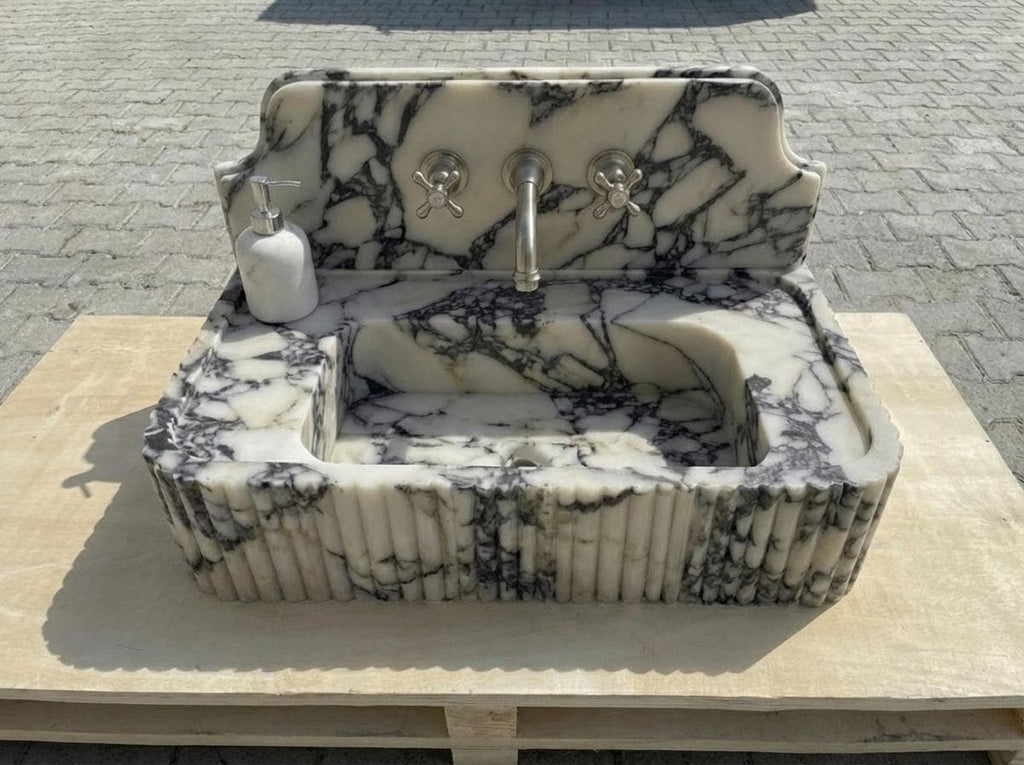 Handcarved Calacatta Viola marble vessel sink by Marblyart, custom made to order — photo 2 of 14