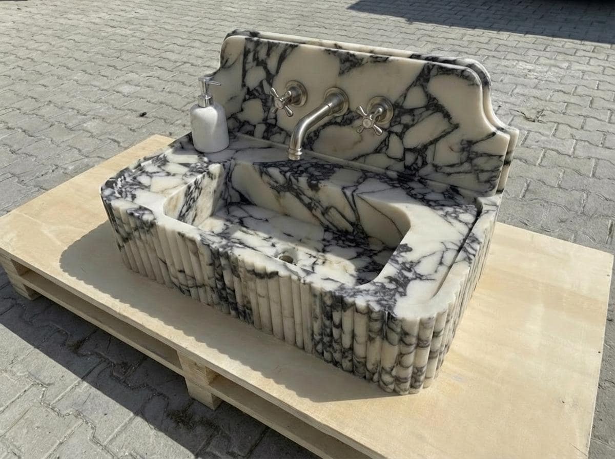 Handcarved Calacatta Viola marble vessel sink by Marblyart, custom made to order — photo 3 of 14