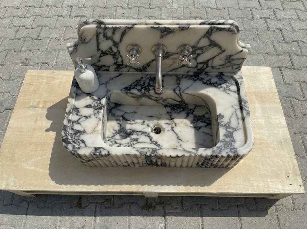 Handcarved Calacatta Viola marble vessel sink by Marblyart, custom made to order — photo 12 of 14