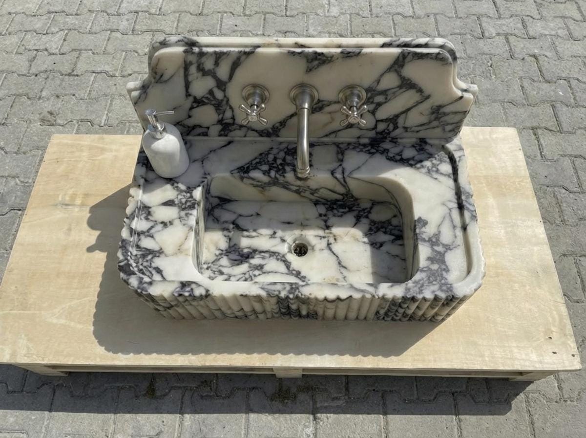 Handcarved Calacatta Viola marble vessel sink by Marblyart, custom made to order — photo 12 of 14
