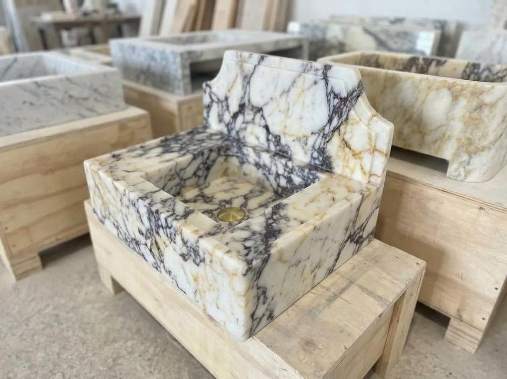 Handcarved natural marble marble floating vanity sink by Marblyart, custom made to order — photo 7 of 11