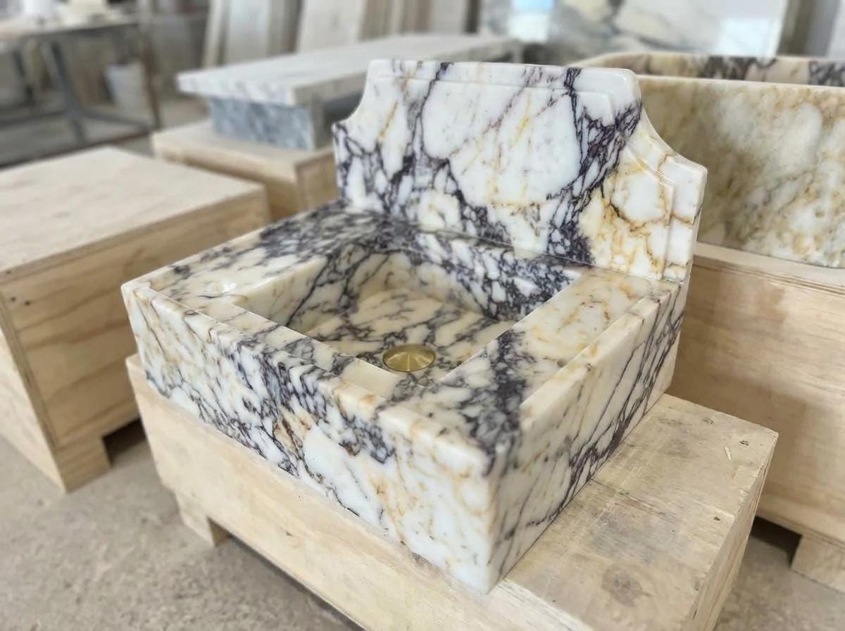 Handcarved natural marble marble floating vanity sink by Marblyart, custom made to order — photo 11 of 11
