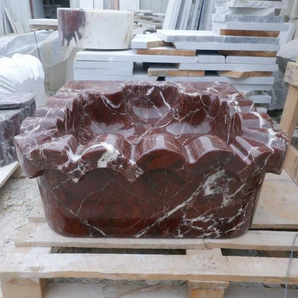Handcarved Rosso Levanto marble floating vanity sink by Marblyart, custom made to order — photo 3 of 15