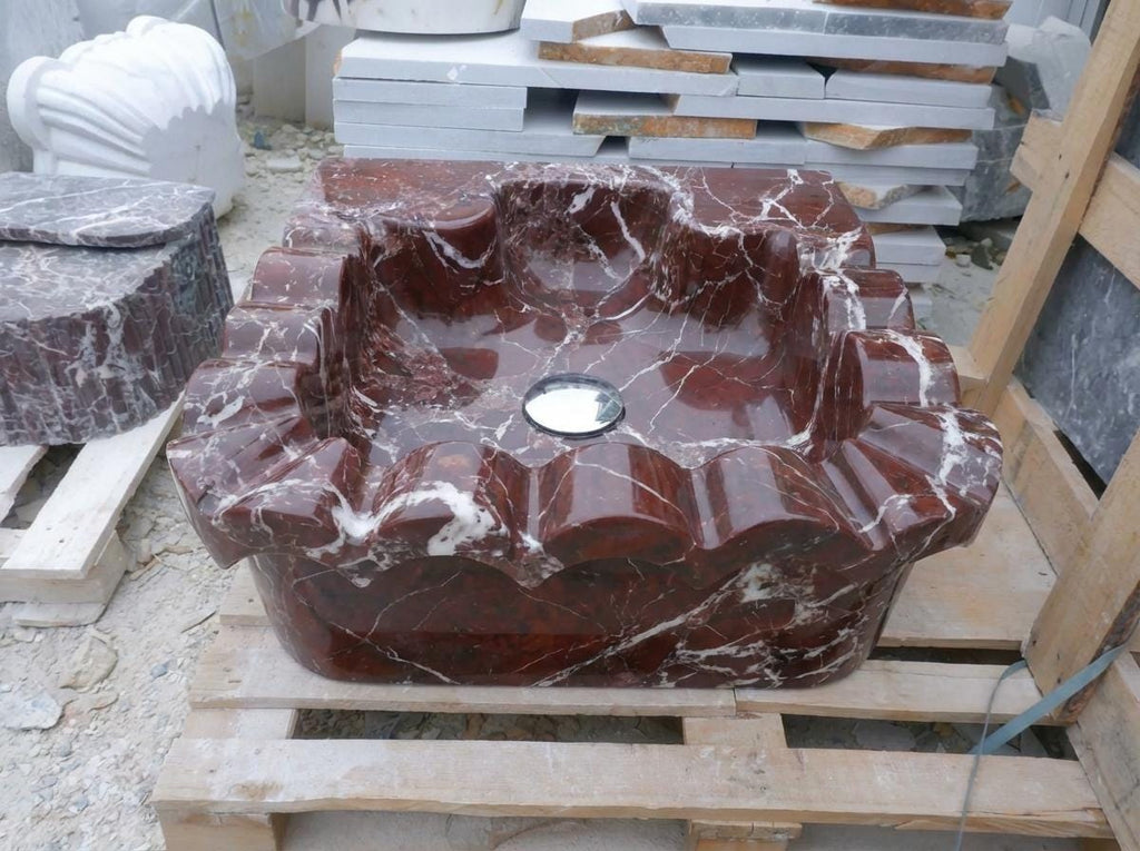 Handcarved Rosso Levanto marble floating vanity sink by Marblyart, custom made to order — photo 8 of 15