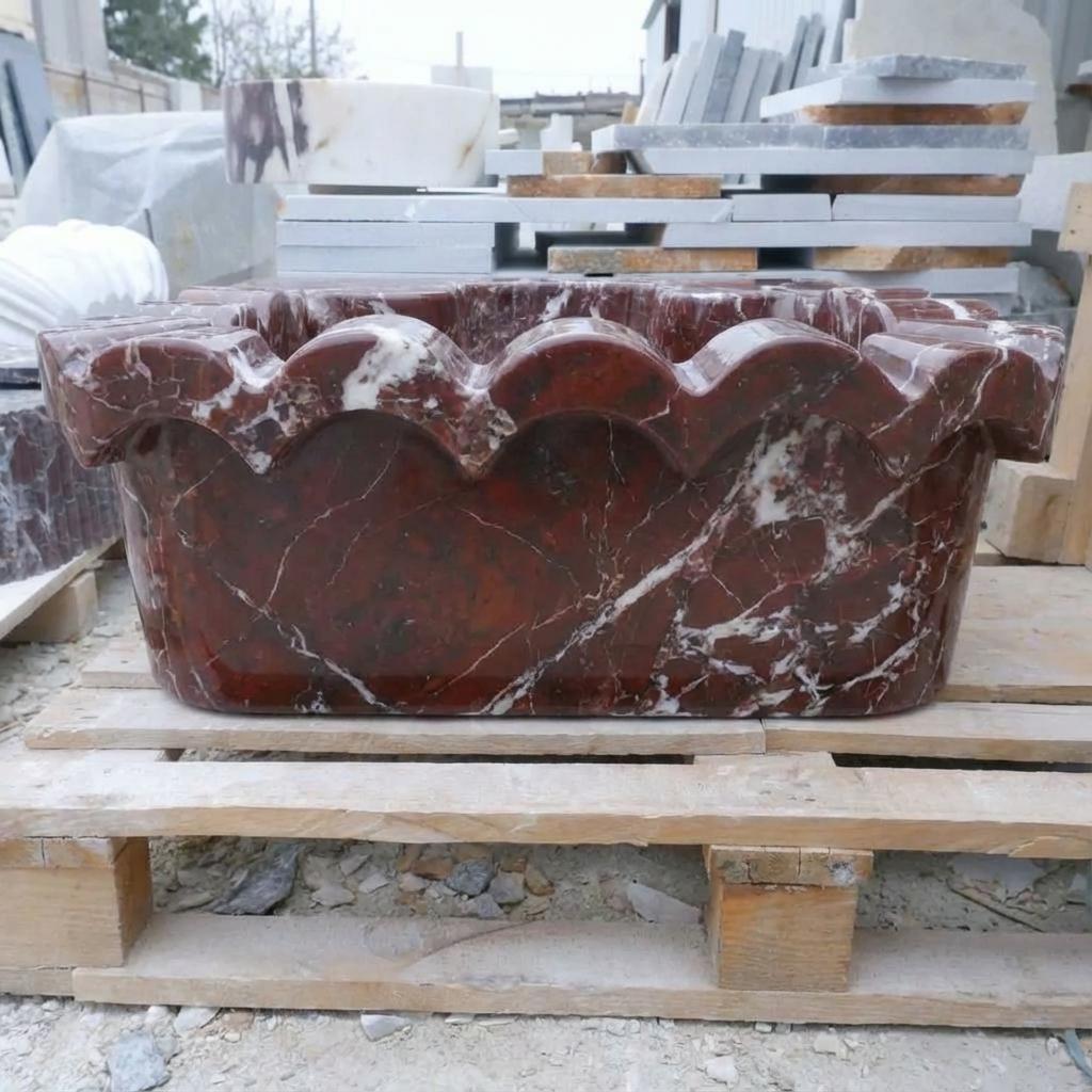 Handcarved Rosso Levanto marble floating vanity sink by Marblyart, custom made to order — photo 14 of 15
