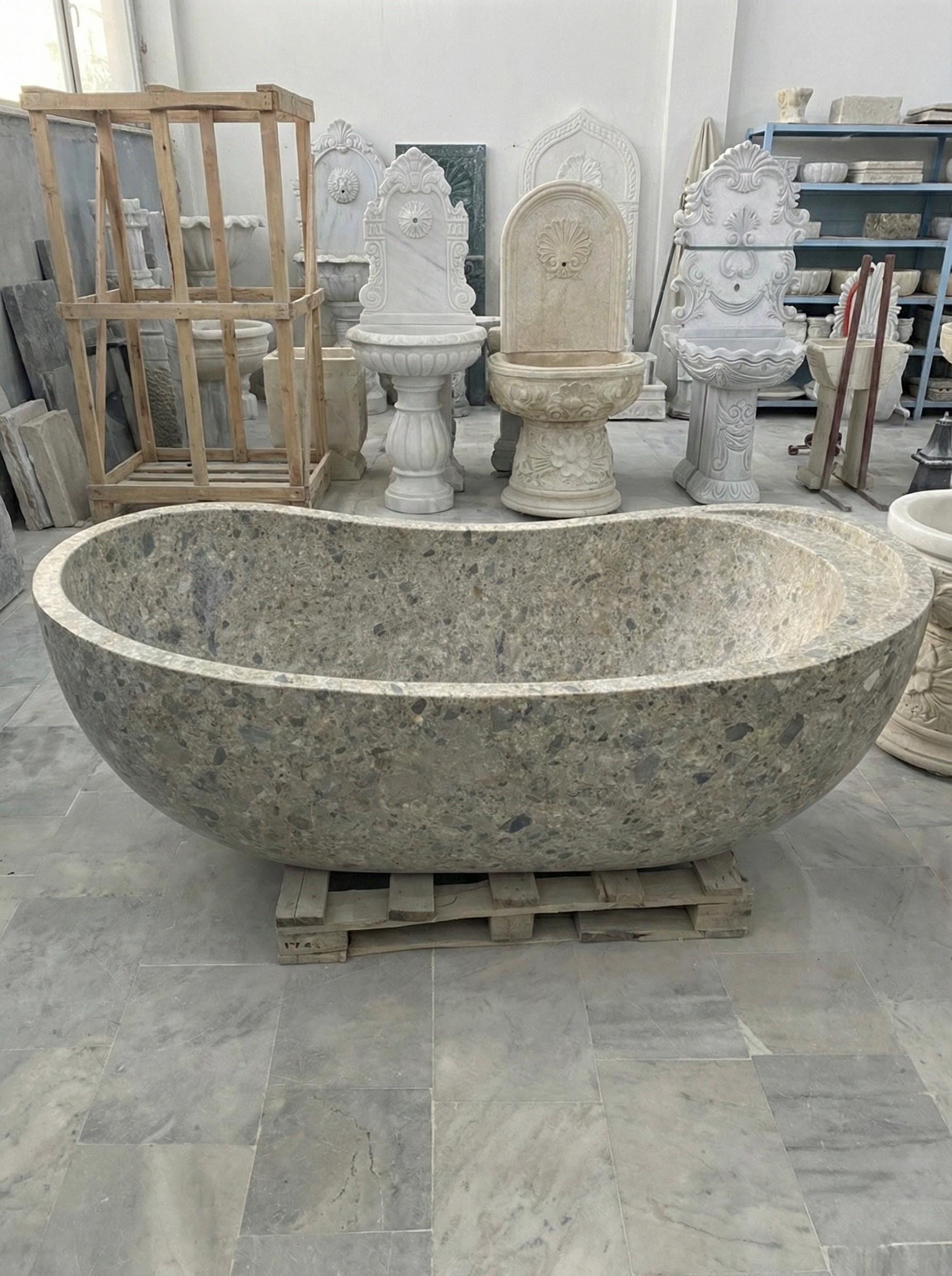 Handcarved natural marble marble freestanding bathtub by Marblyart, custom made to order — photo 8 of 15