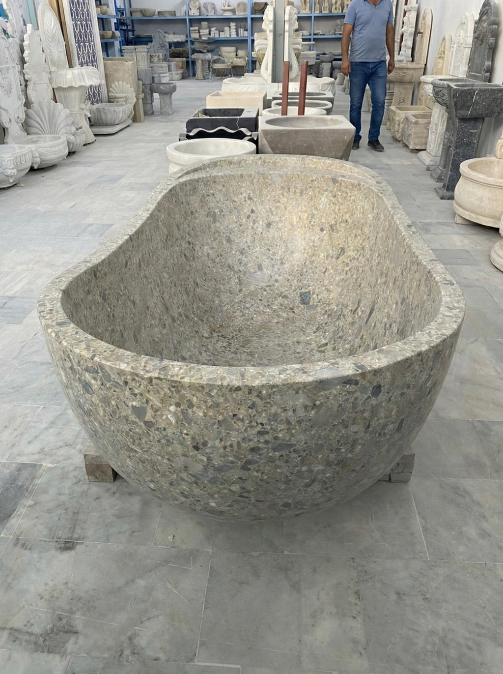 Handcarved natural marble marble freestanding bathtub by Marblyart, custom made to order — photo 13 of 15