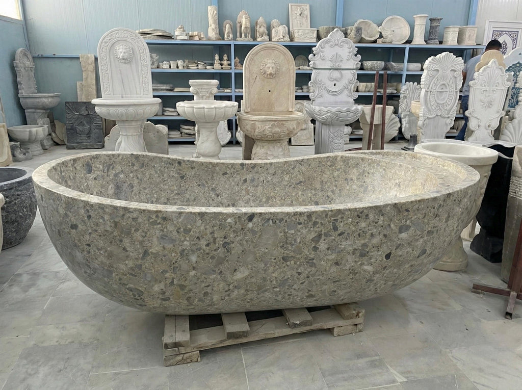 Handcarved natural marble marble freestanding bathtub by Marblyart, custom made to order — photo 7 of 15
