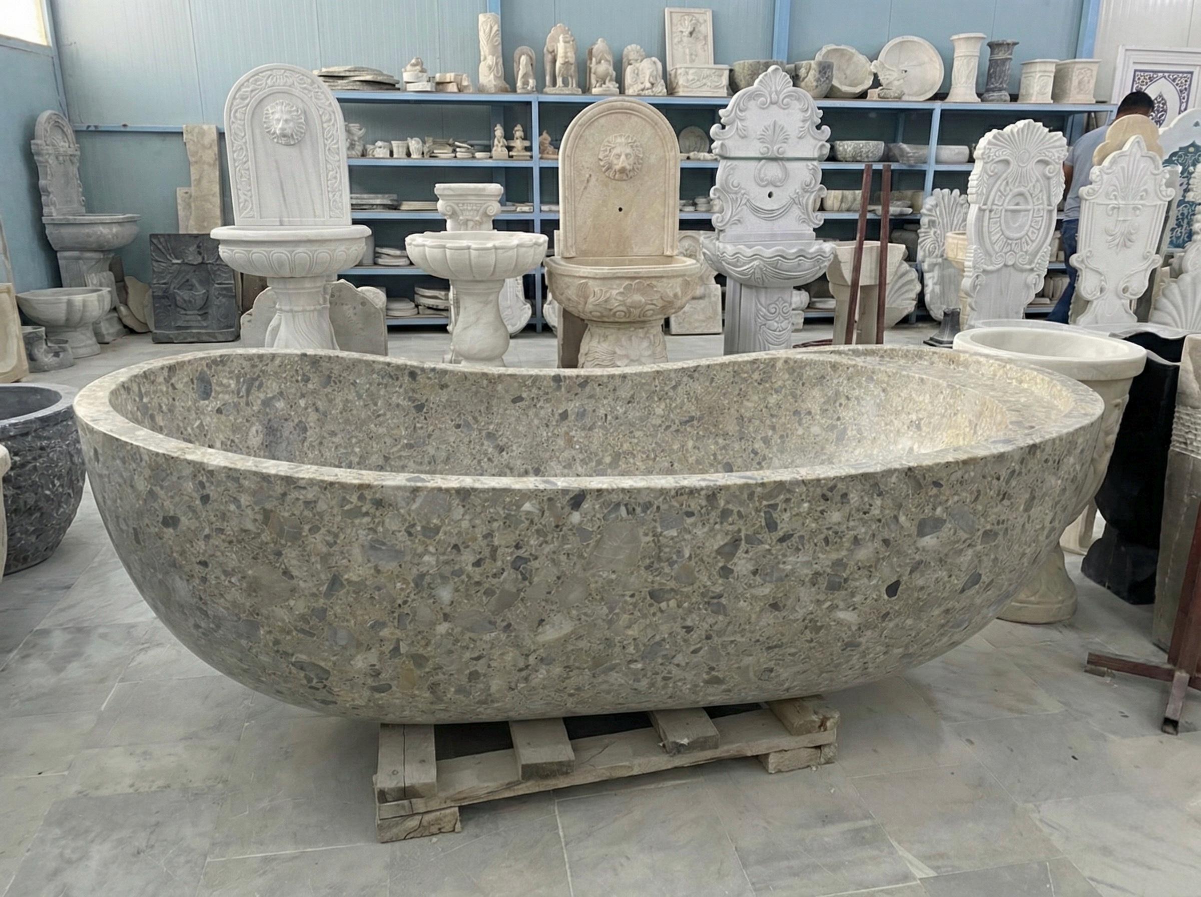 Handcarved natural marble marble freestanding bathtub by Marblyart, custom made to order — photo 7 of 15