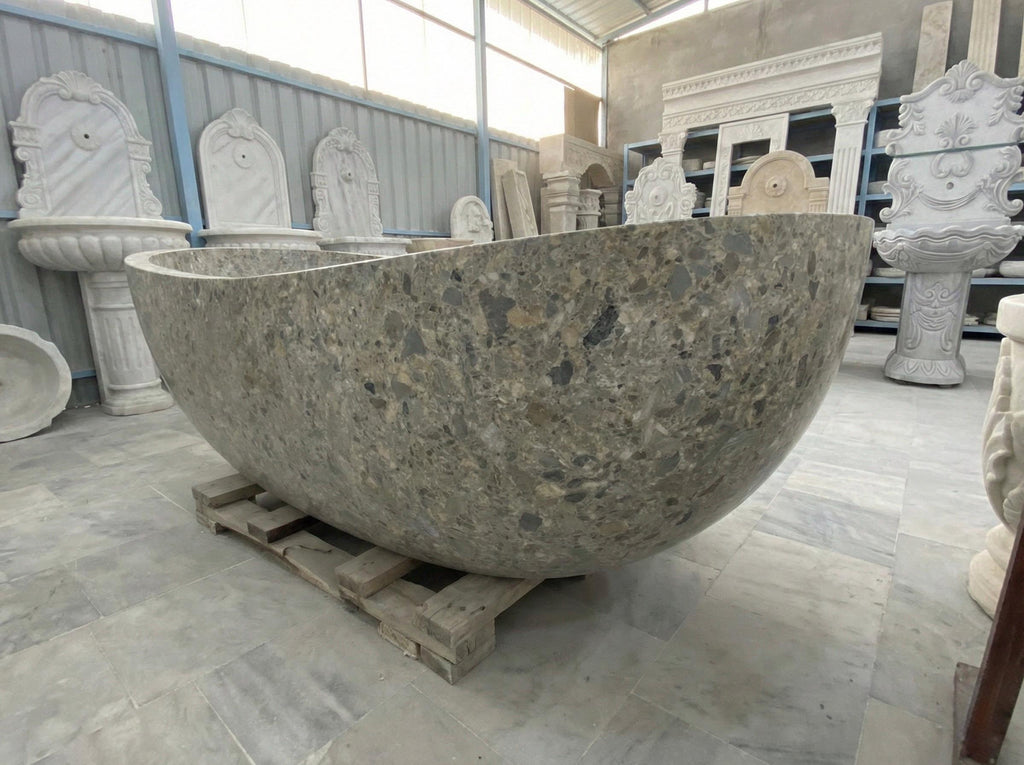 Handcarved natural marble marble freestanding bathtub by Marblyart, custom made to order — photo 6 of 15