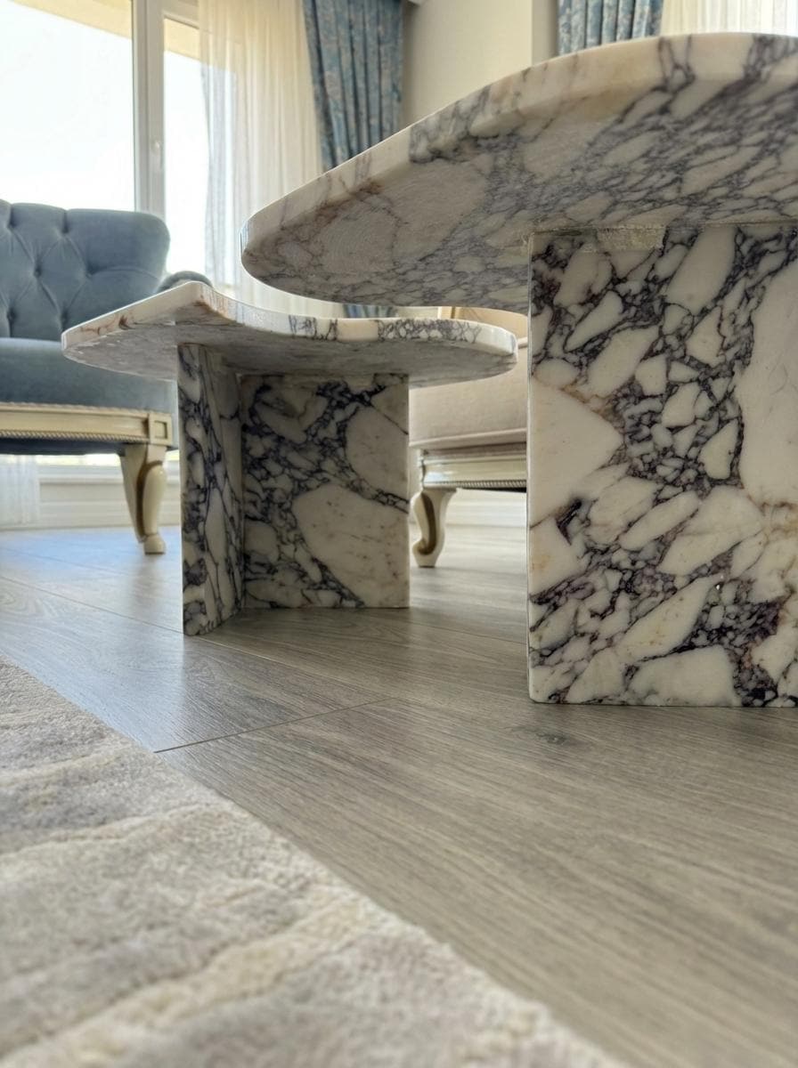 Handcarved Calacatta Viola marble coffee table by Marblyart, custom made to order — photo 5 of 15
