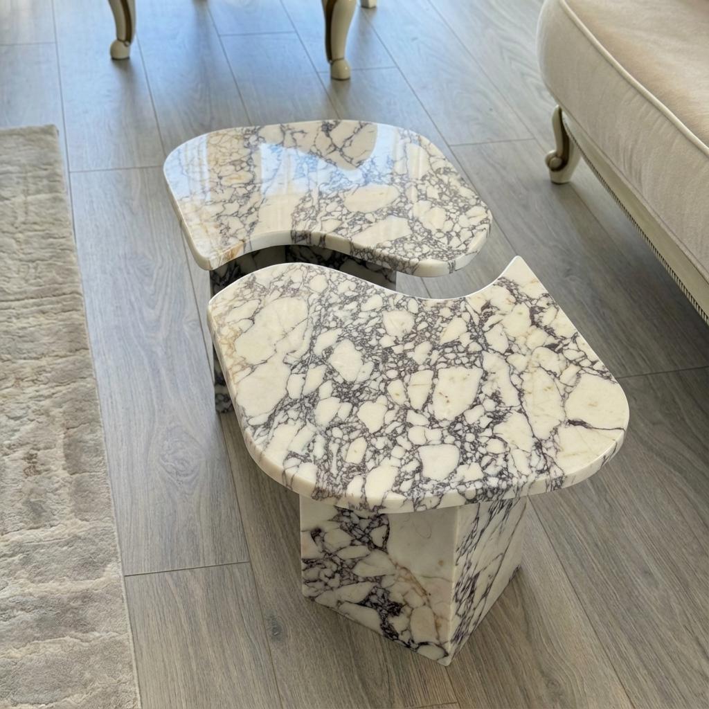 Handcarved Calacatta Viola marble coffee table by Marblyart, custom made to order — photo 6 of 15