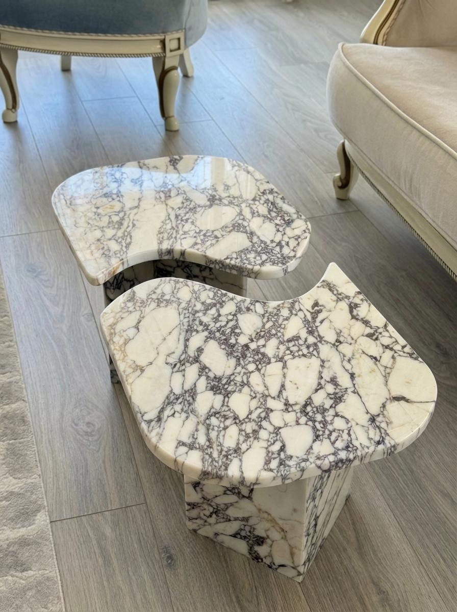 Handcarved Calacatta Viola marble coffee table by Marblyart, custom made to order — photo 8 of 15