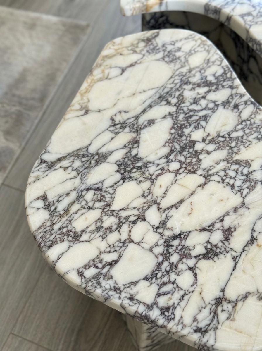 Handcarved Calacatta Viola marble coffee table by Marblyart, custom made to order — photo 2 of 15