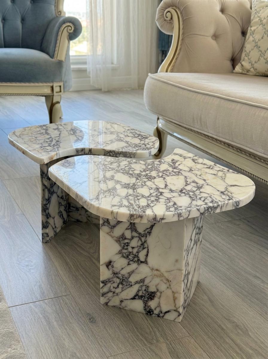 Handcarved Calacatta Viola marble coffee table by Marblyart, custom made to order — photo 13 of 15
