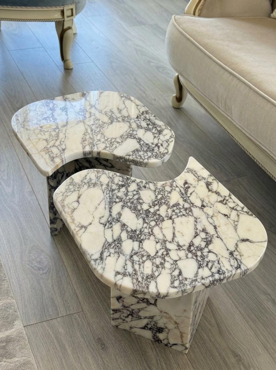 Handcarved Calacatta Viola marble coffee table by Marblyart, custom made to order — photo 12 of 15