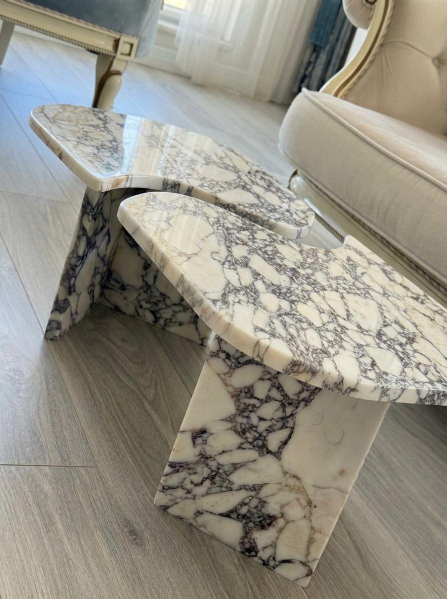 Handcarved Calacatta Viola marble coffee table by Marblyart, custom made to order — photo 15 of 15