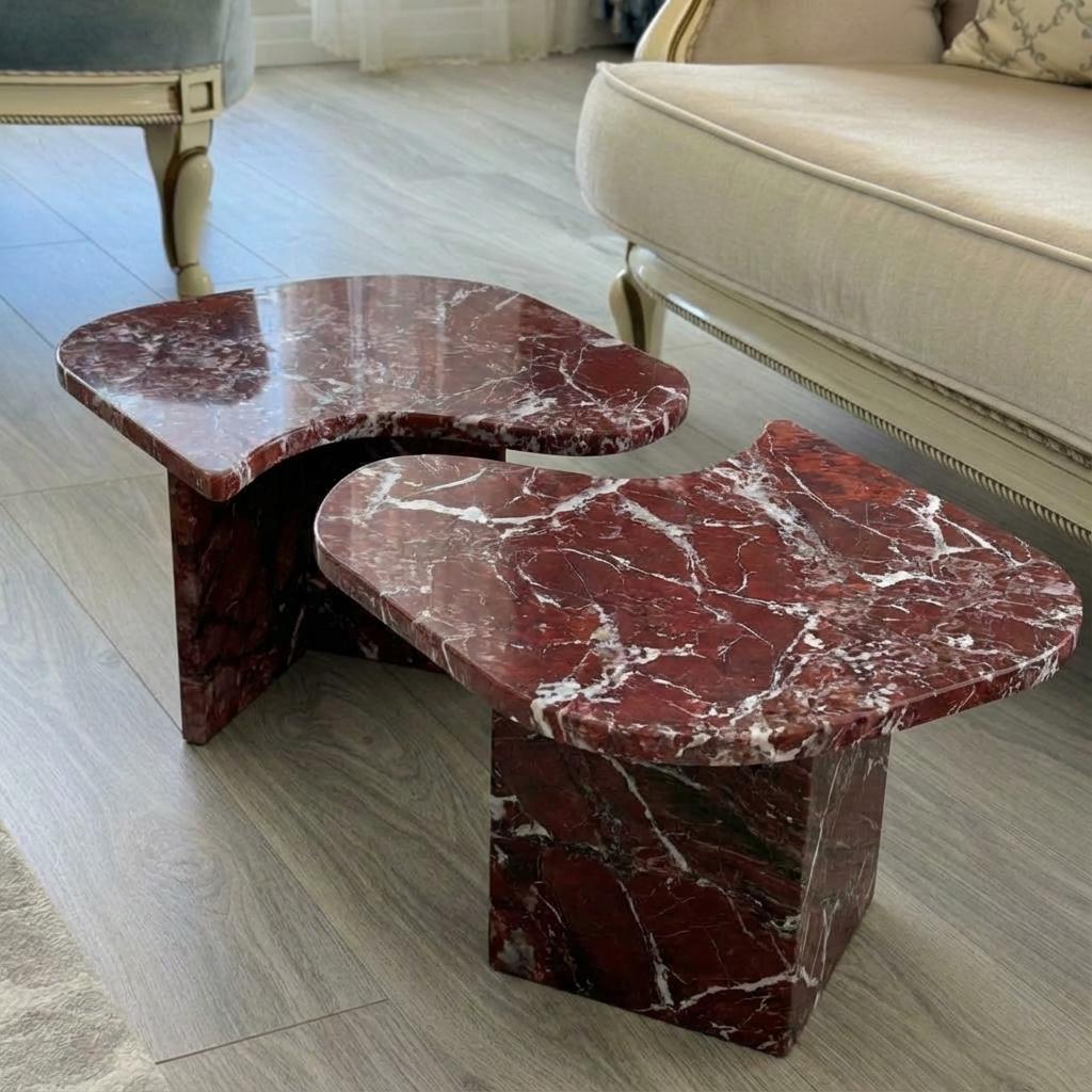 Handcarved Rosso Levanto marble coffee table by Marblyart, custom made to order — photo 5 of 11