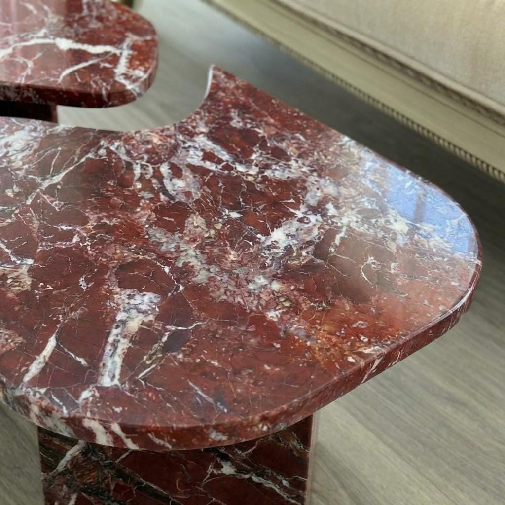 Handcarved Rosso Levanto marble coffee table by Marblyart, custom made to order — photo 3 of 11