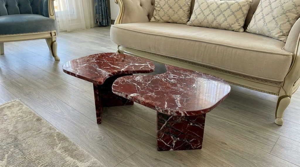 Handcarved Rosso Levanto marble coffee table by Marblyart, custom made to order — photo 10 of 11