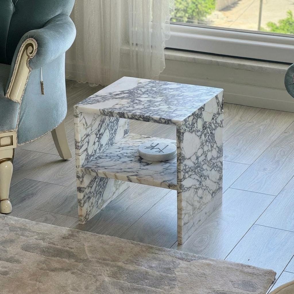 Handcarved Calacatta Viola marble coffee table by Marblyart, custom made to order — photo 3 of 9