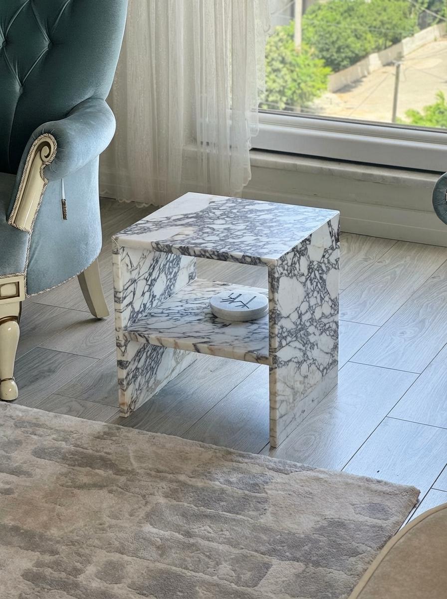 Handcarved Calacatta Viola marble coffee table by Marblyart, custom made to order — photo 9 of 9
