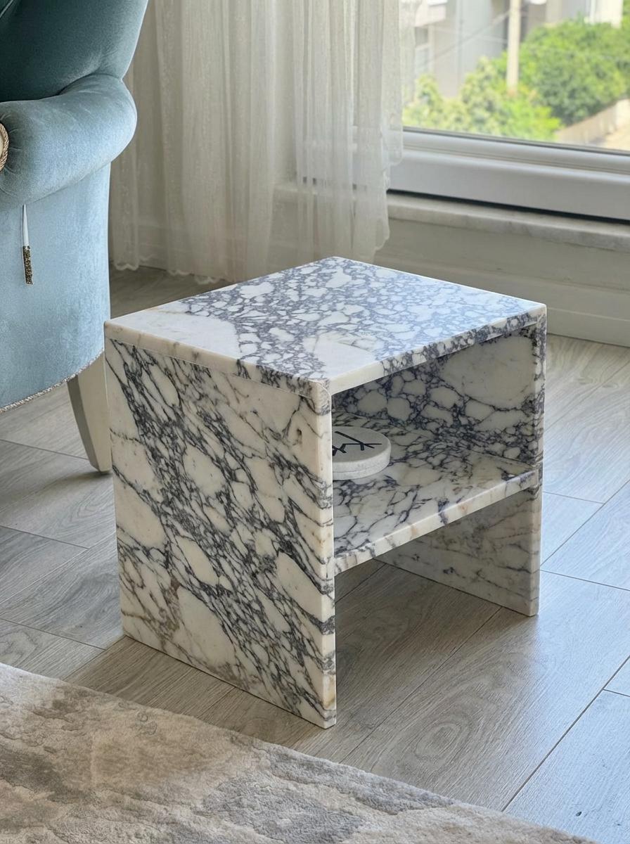 Handcarved Calacatta Viola marble coffee table by Marblyart, custom made to order — photo 5 of 9