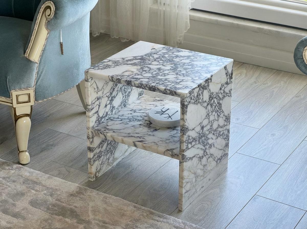 Handcarved Calacatta Viola marble coffee table by Marblyart, custom made to order — photo 4 of 9