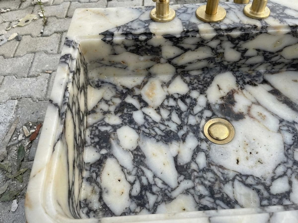Handcarved Calacatta Viola marble vessel sink by Marblyart, custom made to order — photo 3 of 12